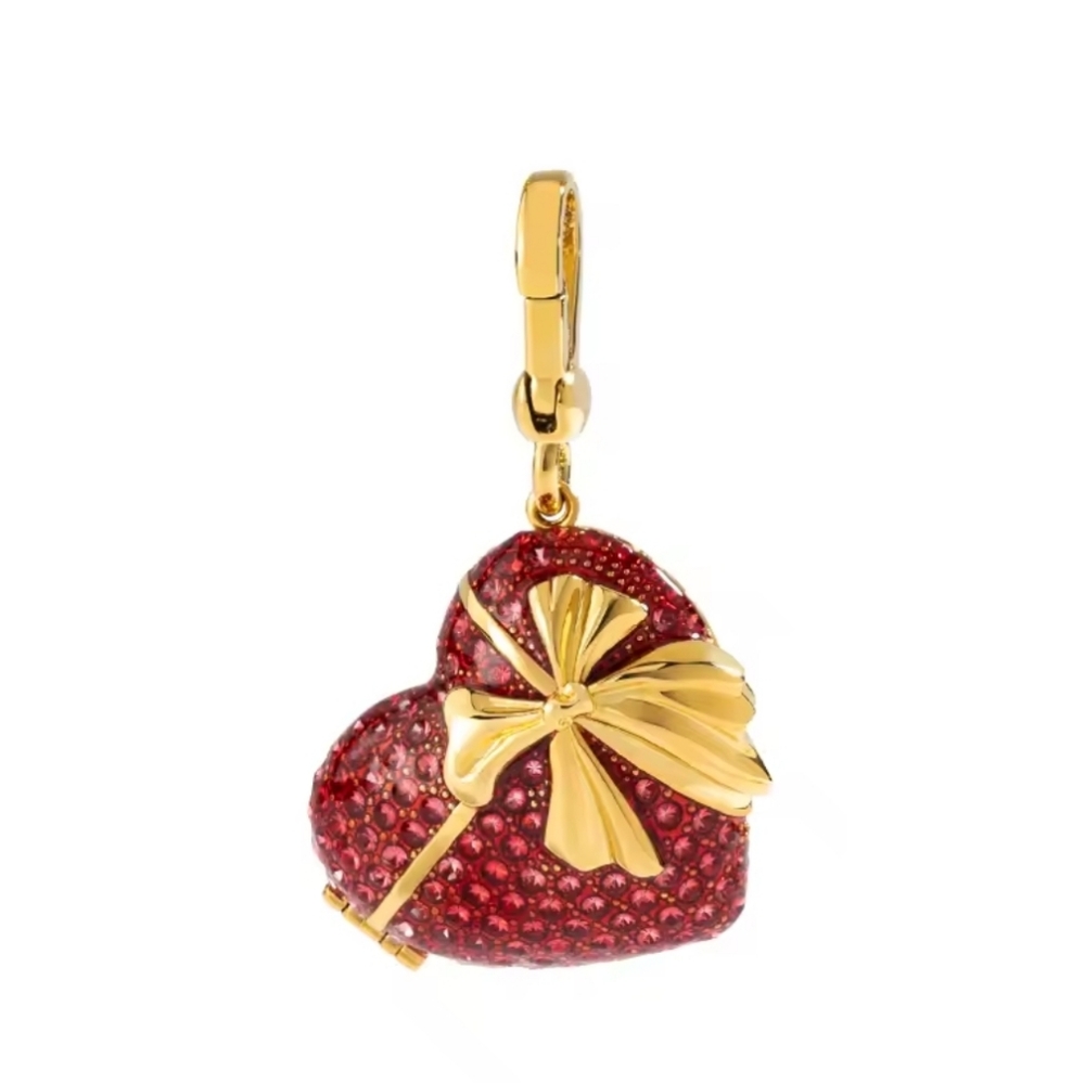 Red Heart Charm with Gold Bow